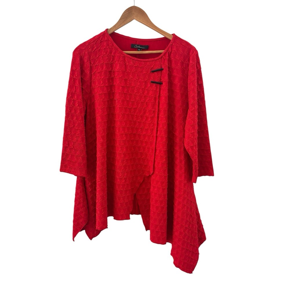 Calessa Textured Tunic Top Womens XL Red Boho Artsy‎ Lagenlook Asymmetric Hem
